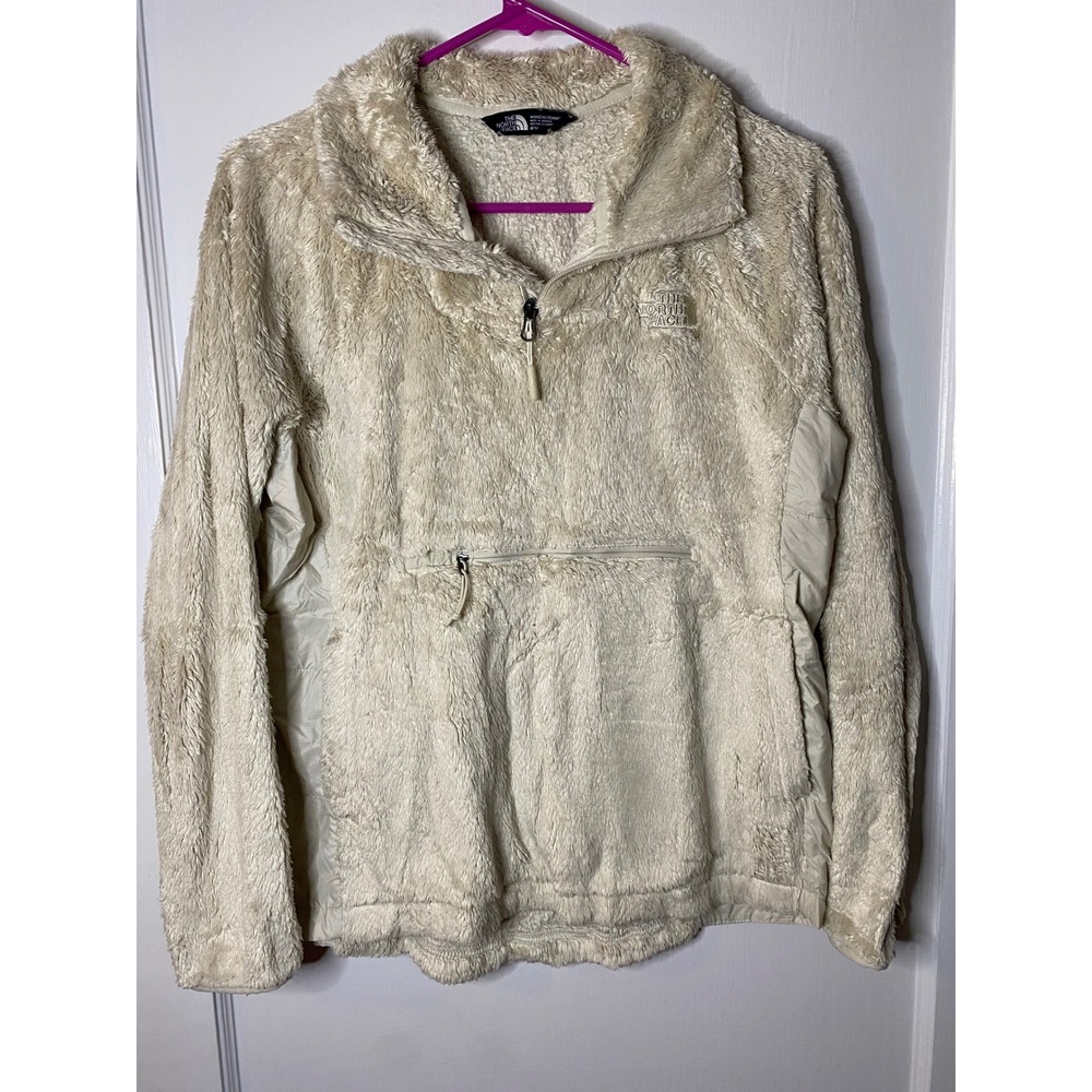 The North‎ Face Fuzzy Fleece Pullover Jacket Cream Womens M Medium furry